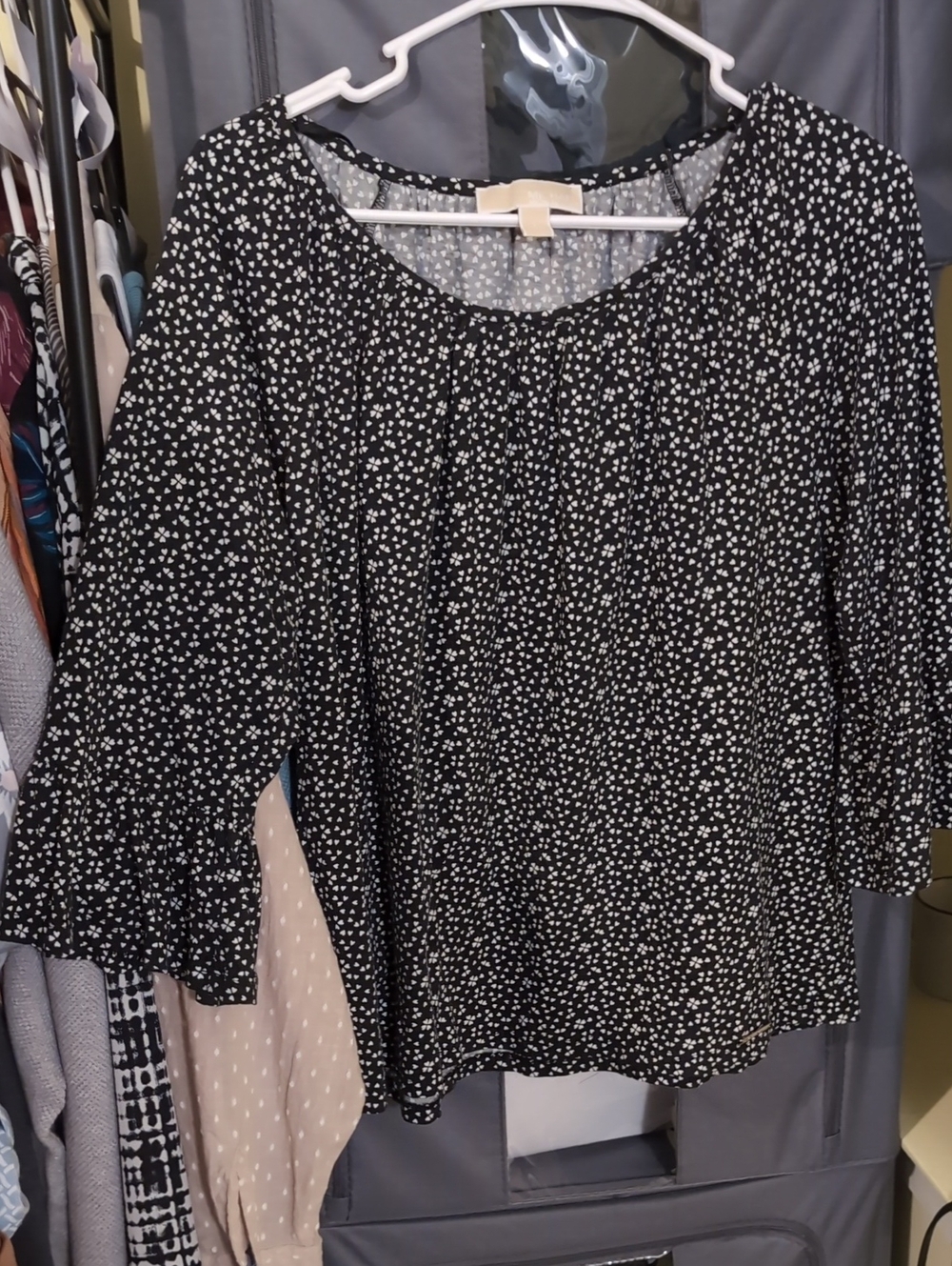 Michael Kors Black Blouse with White Heart Print